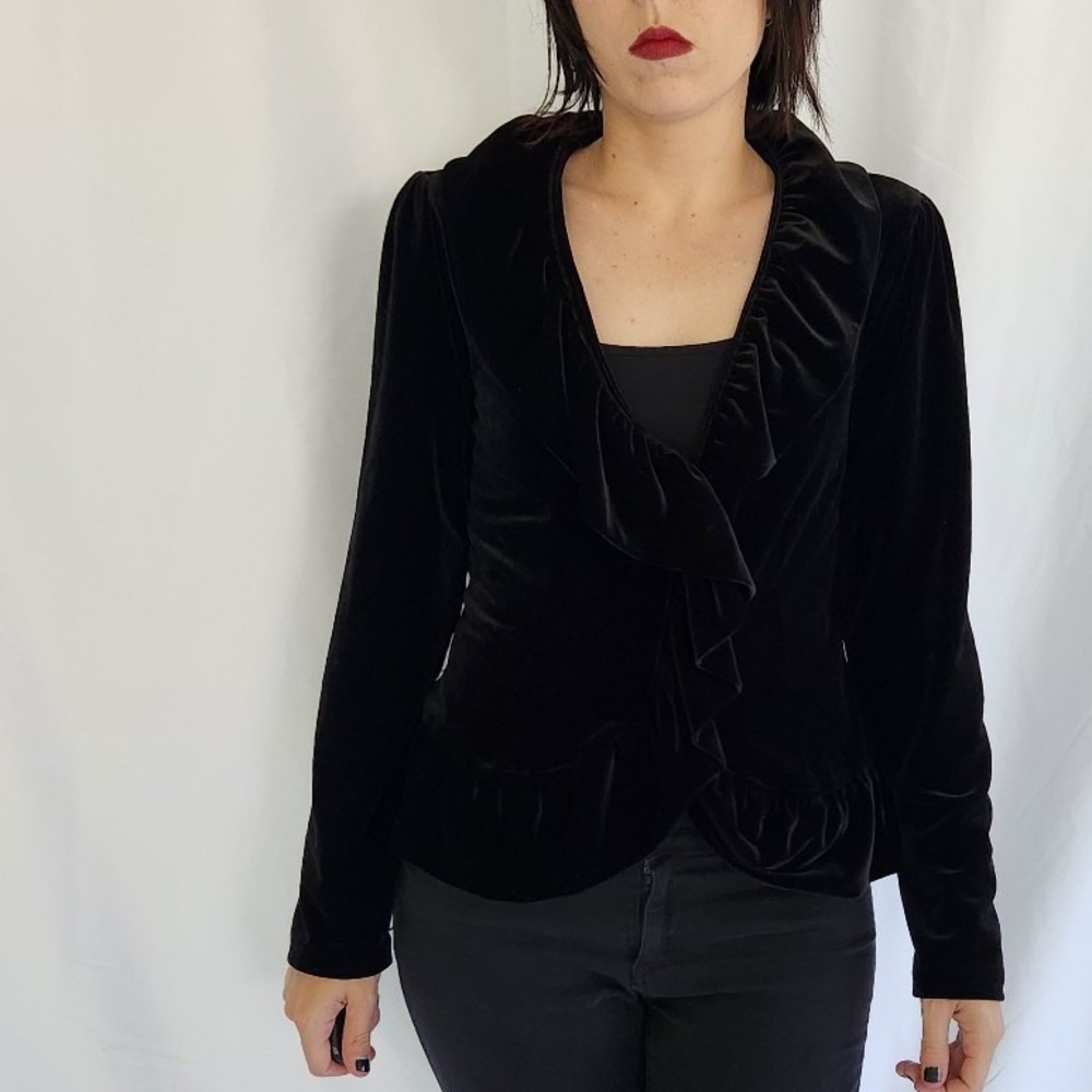 90s Black Velvet Frilly Blouseβ